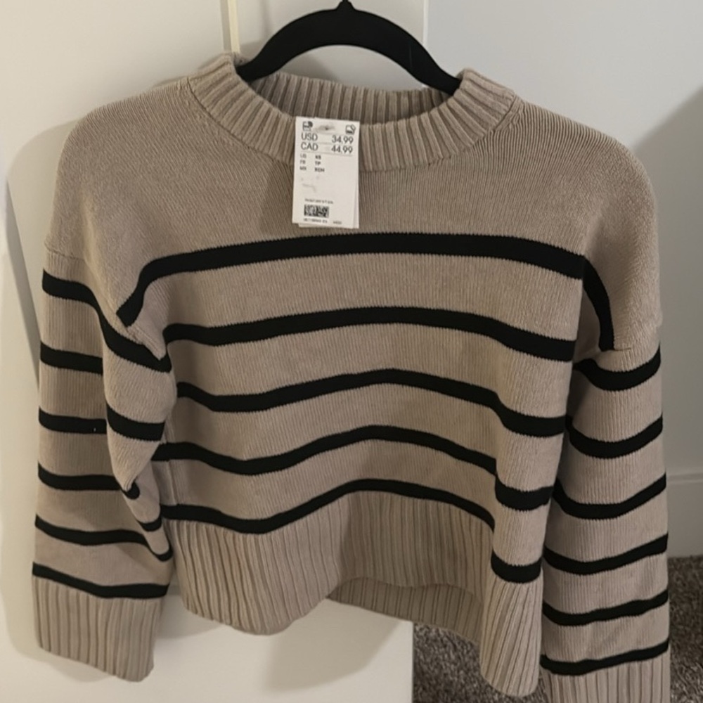 H&M Beige and Black Striped Sweater